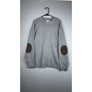 Line Of Trade Sweater Mens 2XL Gray Crewneck Knit Pullover Elbow Patch